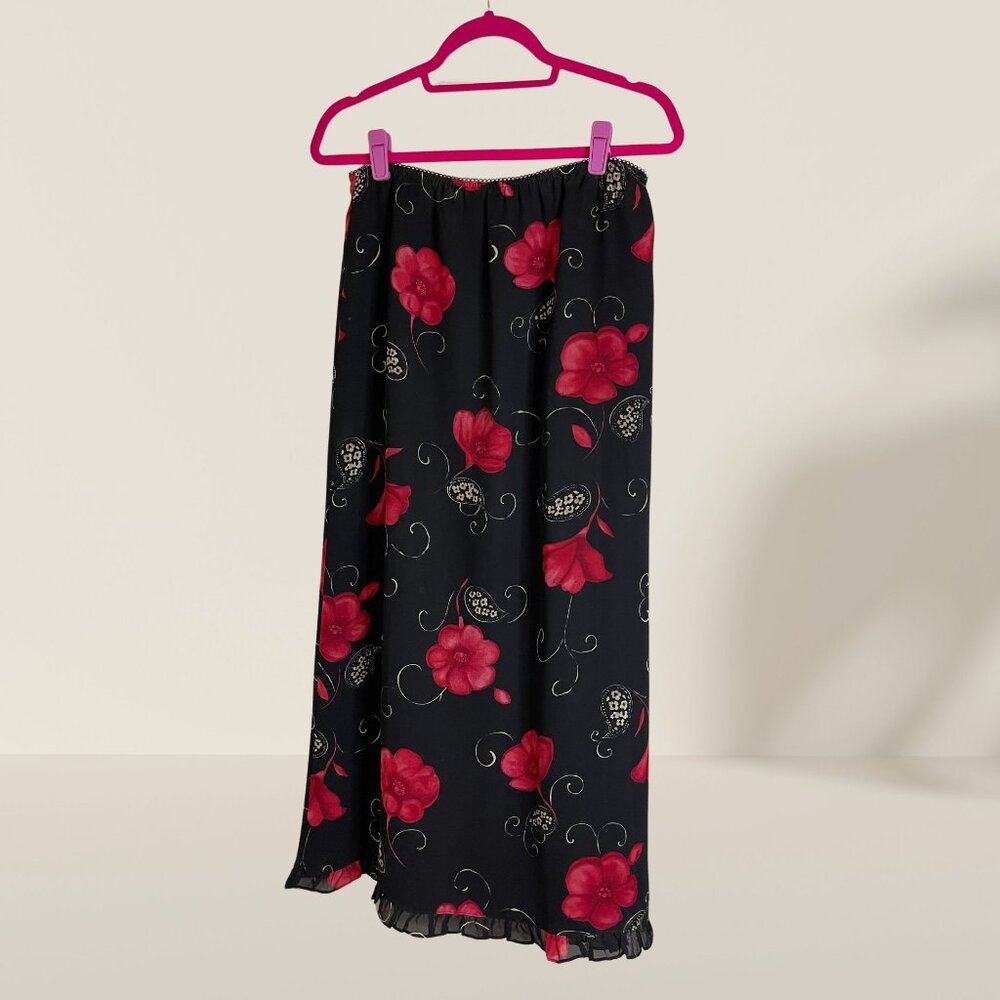 🌺 Kathy Ireland Black Floral Midi Skirt - Size Medium